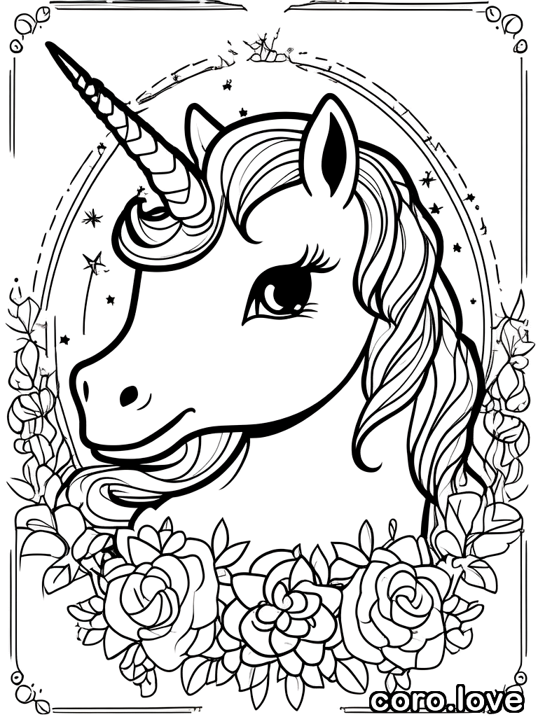 unicorn coloring page - Kawaii Unicorn