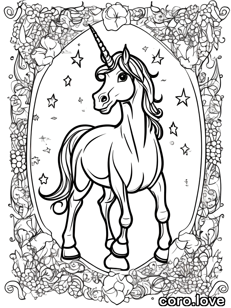 unicorn coloring page - Happy Unicorn